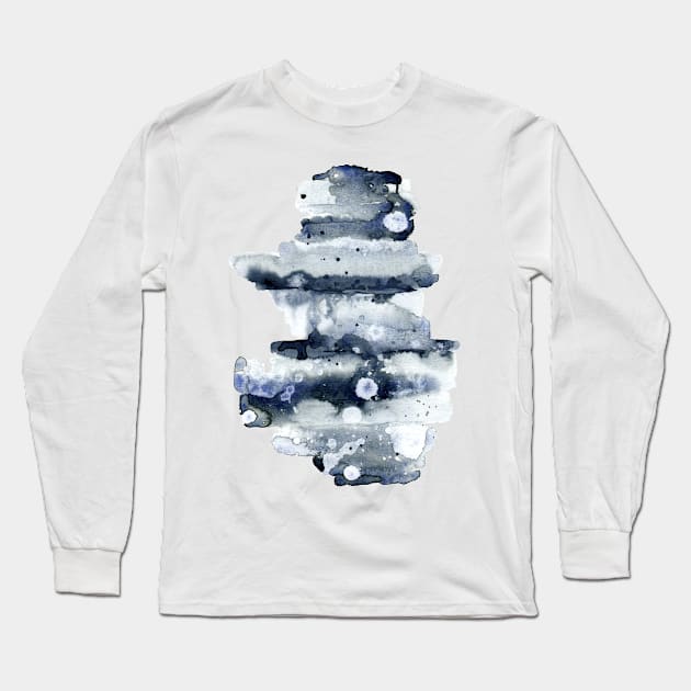 Indigo Abstract Watercolor Long Sleeve T-Shirt by ChipiArtPrints